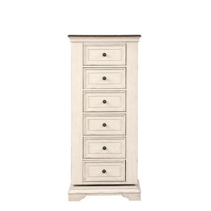 Furniture Anastasia 6-Drawer Wood Chest with Mirror in Ant White