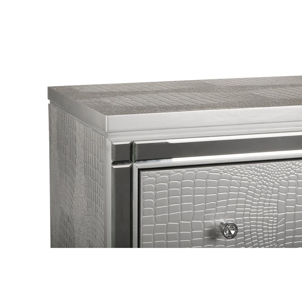 Furniture Valentine Solid Wood Chest with 5 Drawers in Silver