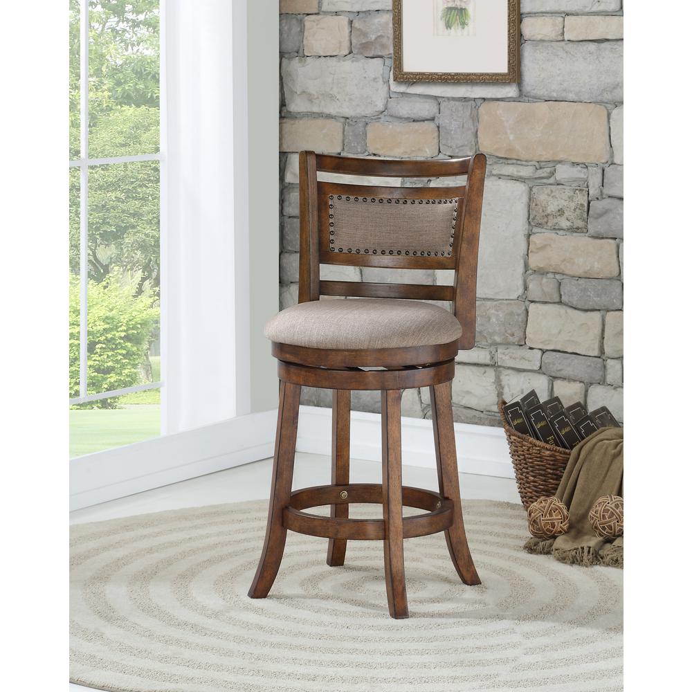 Aberdeen Wood Swivel Counter Stool with Fabric Seat in Dark Brown