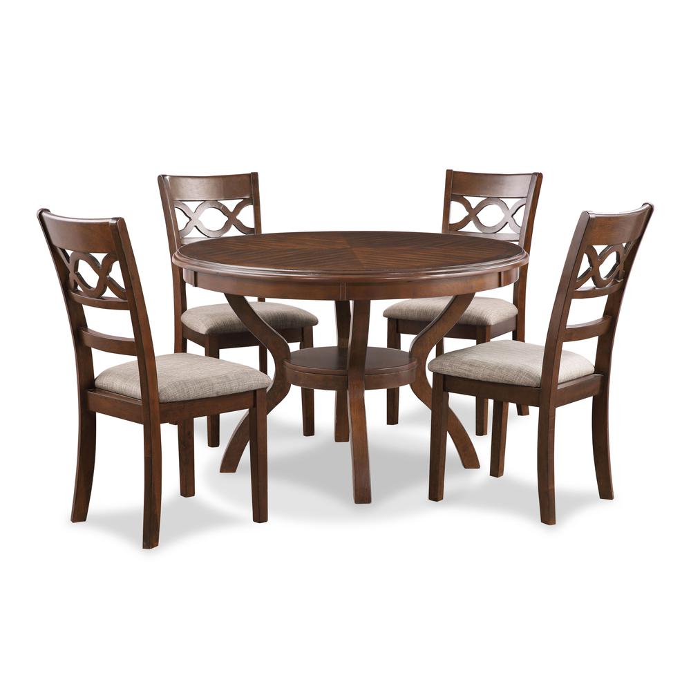 Cori 5-Piece Wood Round Dining Table Set with 4 Chairs in Cherry