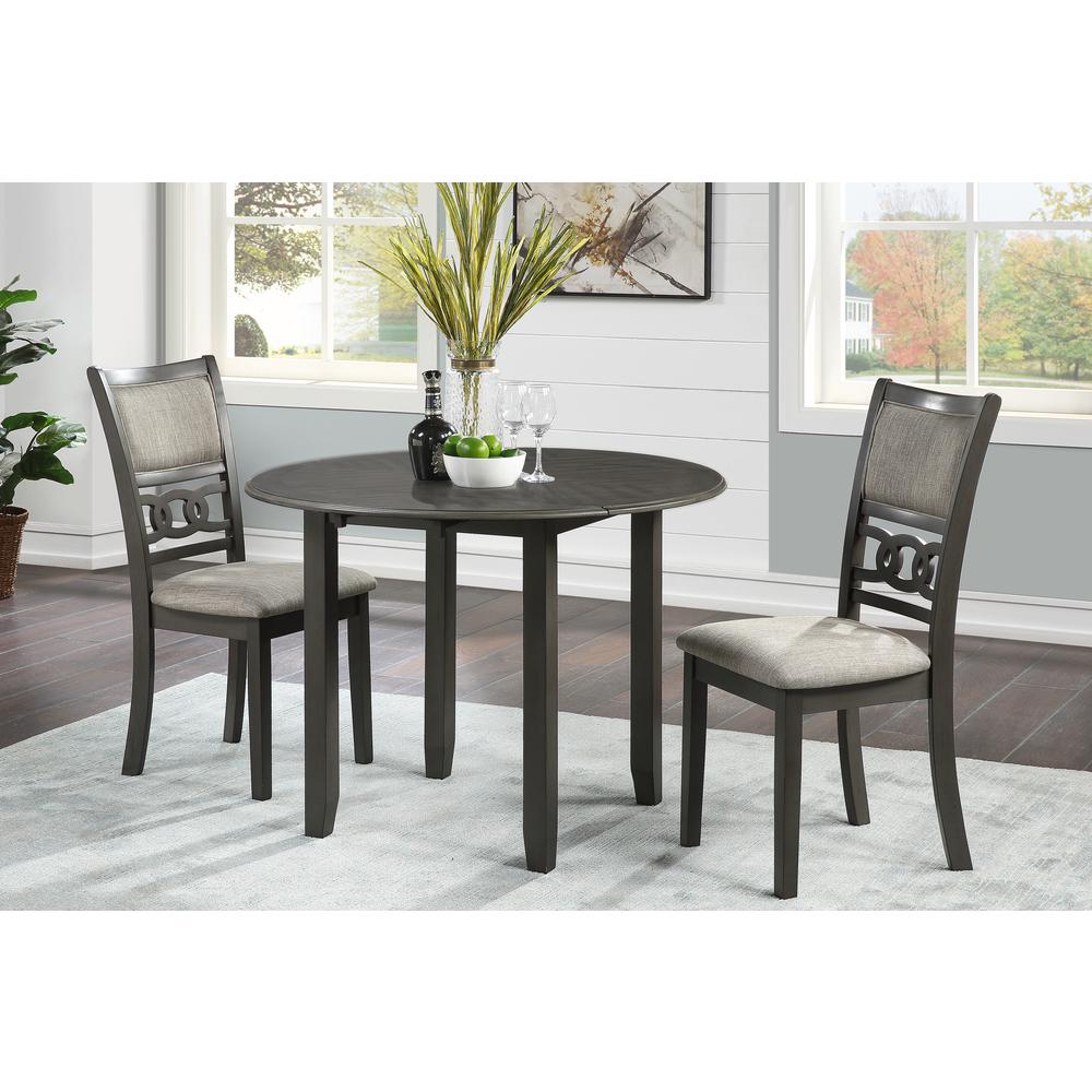 Gia 3-Piece 42" Wood Round Dining Set with 2 Chairs in Gray