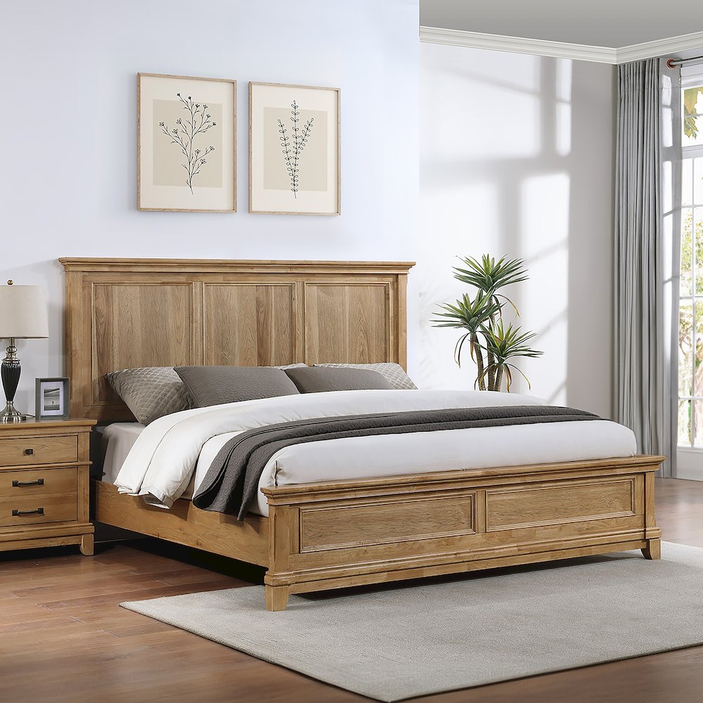 Sunstone Wood King Panel Bed in Honey Brown