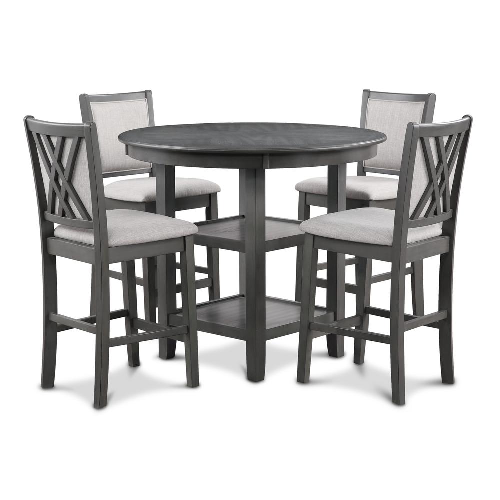 Amy 5-Piece Wood Round Counter Set with 4 Chairs in Gray