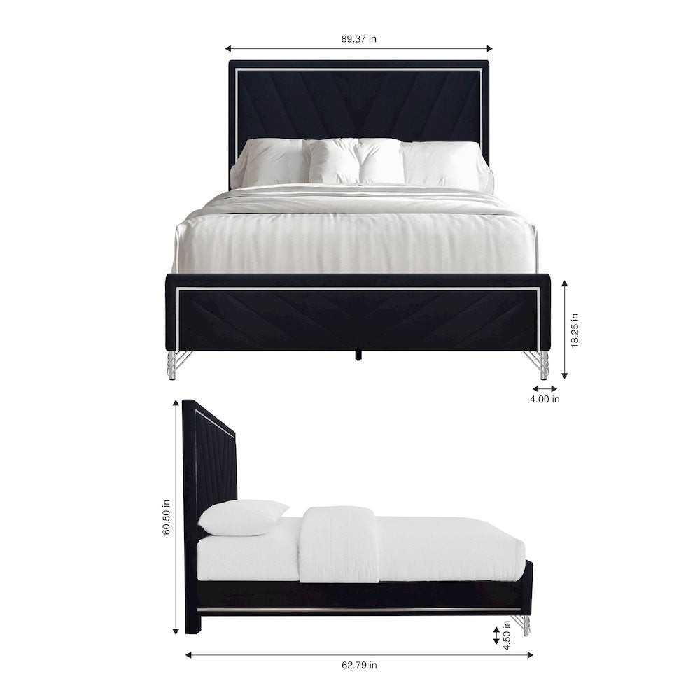 Ava Wood/Polyester Queen Panel Bed in Ebony Black