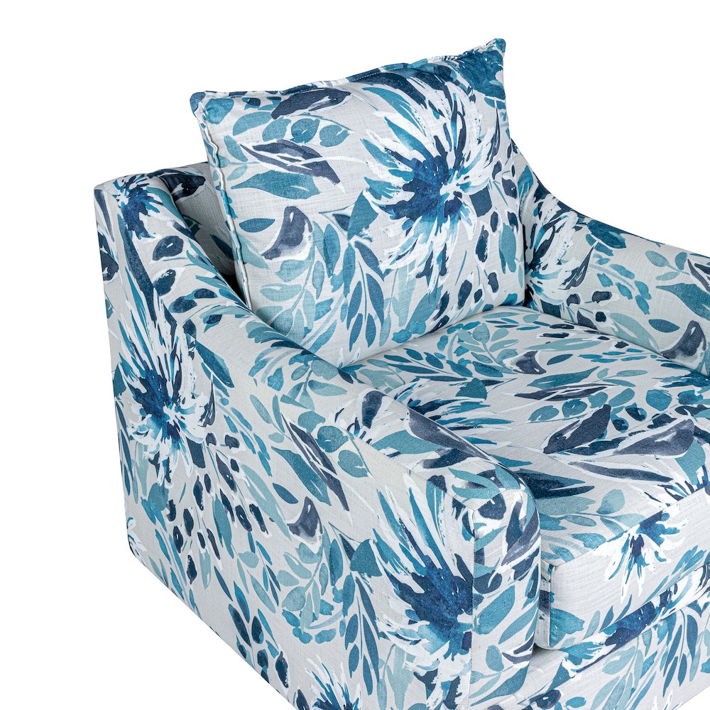 Sylvie Fabric Swivel Chair in Blue and White (Set of 2)