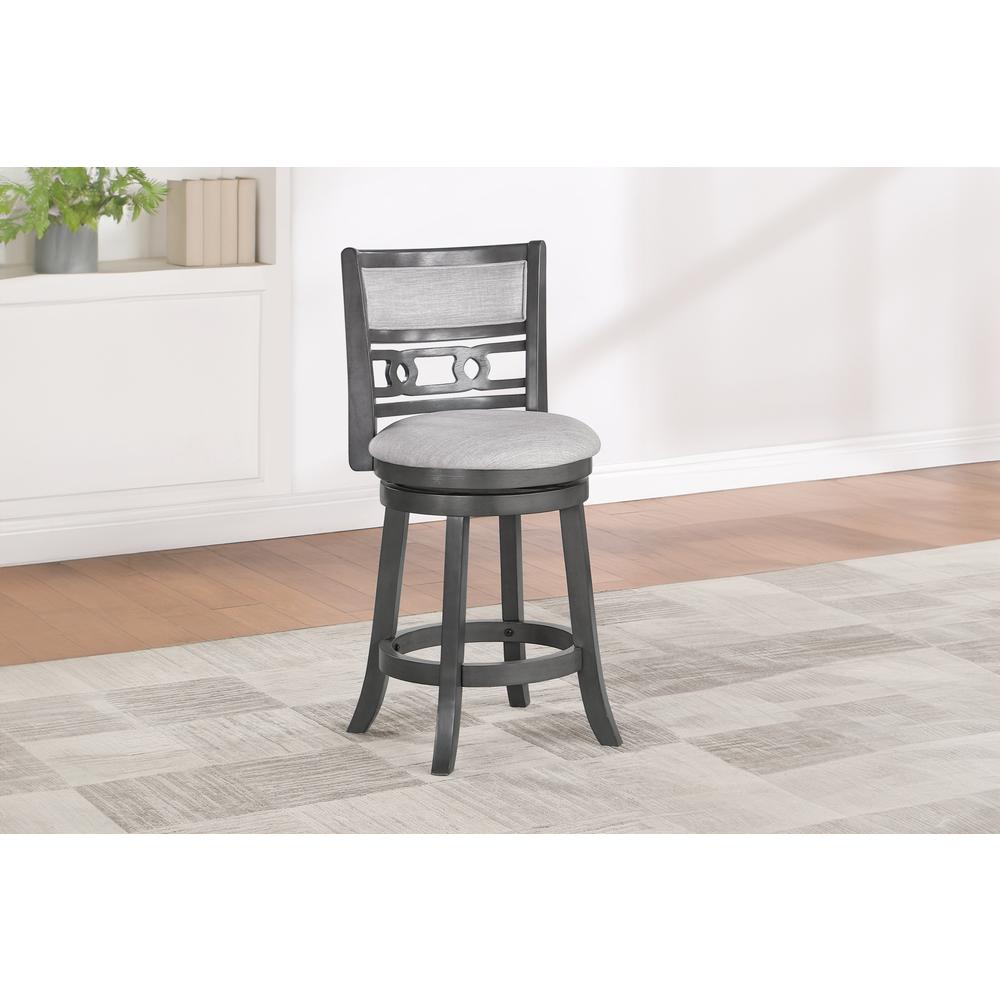 Gia 24" Solid Wood Swivel Counter Stool with Fabric Seat in Gray