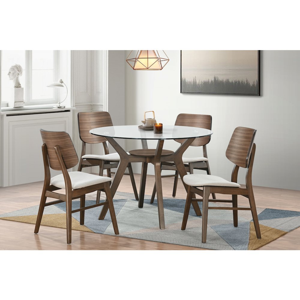 Oscar 5-Piece Wood Round Dining Table Set in Walnut/Beige