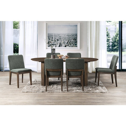 Kody 7-Piece Wood Oval Dining Table Set in Walnut/Green
