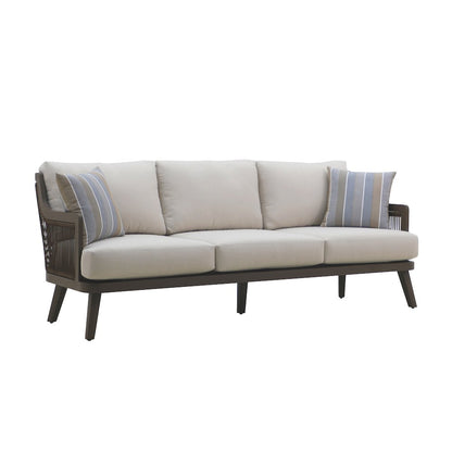 Genova Metal/Wicker Patio Sofa with Accent Pillows in Gray