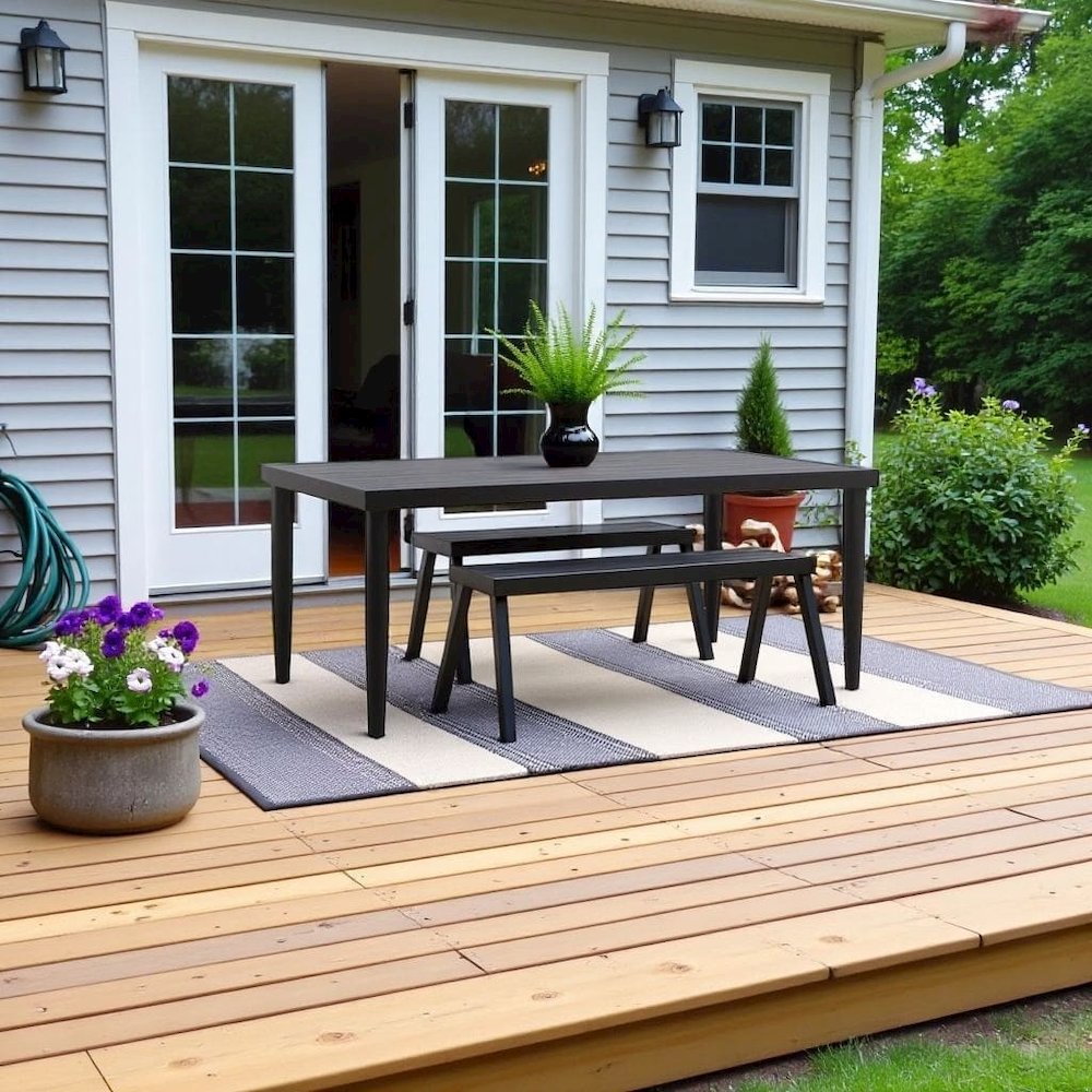 Brown Metal Patio Dining Table, Outdoor Metal Table for Deck or Garden