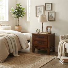 Solid Wood Nightstand with 2-Drawer Storage, Bedside Table for Bedroom, Brown