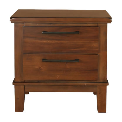 Solid Wood Nightstand with 2-Drawer Storage, Bedside Table for Bedroom, Brown