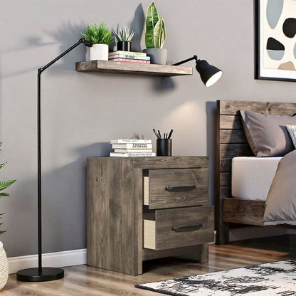 Elegant 2 Drawer Wooden Nightstand – Black Wood Nightstand for Bedroom Use