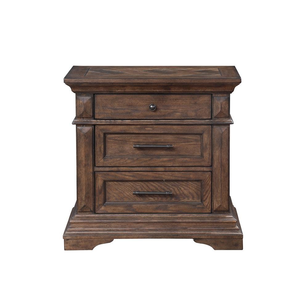 Wood Nightstand with Drawers – Classic 3 Drawer Nightstand in Brown
