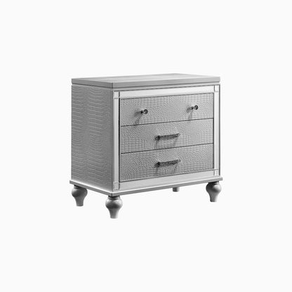 Valentino Wood 3-Drawer Nightstand in Silver