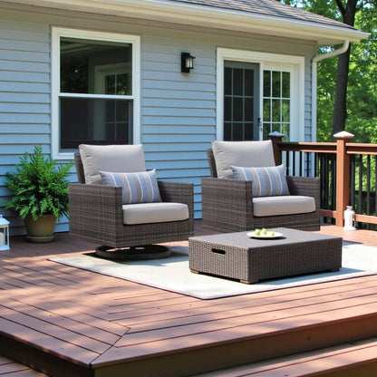 Gray Outdoor Swivel Chairs Set of 2, Wicker Patio Club Seating Pair