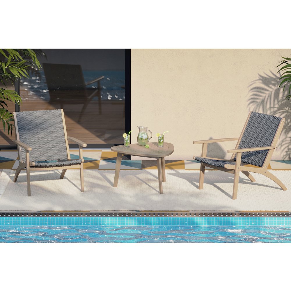 Radius 3-Piece Wood and Wicker Patio Set in Gray