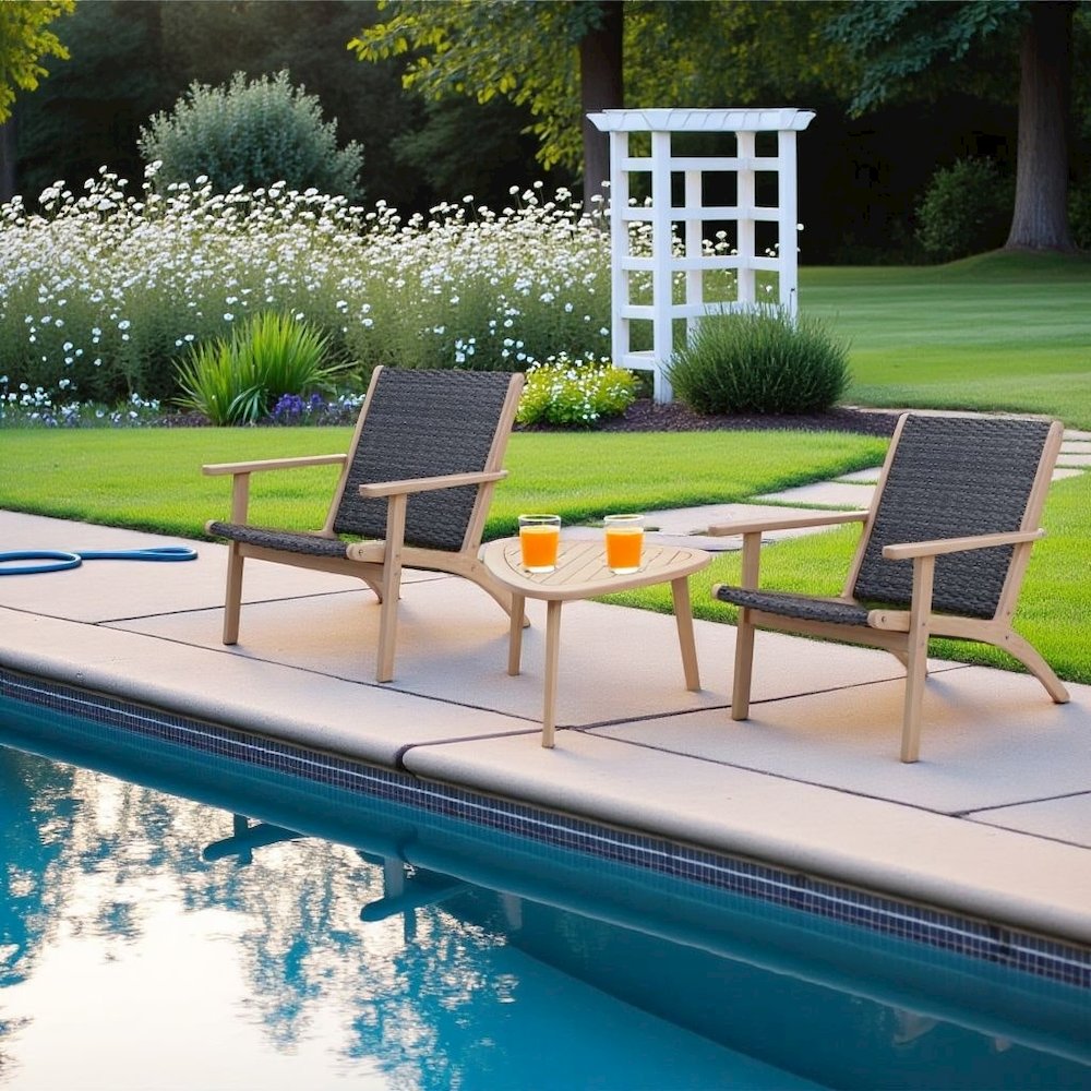 Solid Wood Patio End Table in Beige, Small Outdoor Table for Patios