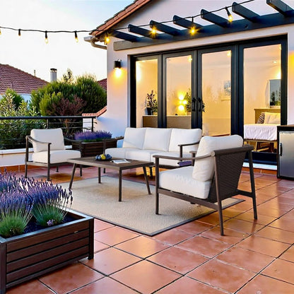 Ivory Outdoor Patio Conversation 4 pc Set - Sofa, 2 Club Chairs, Coffee Table