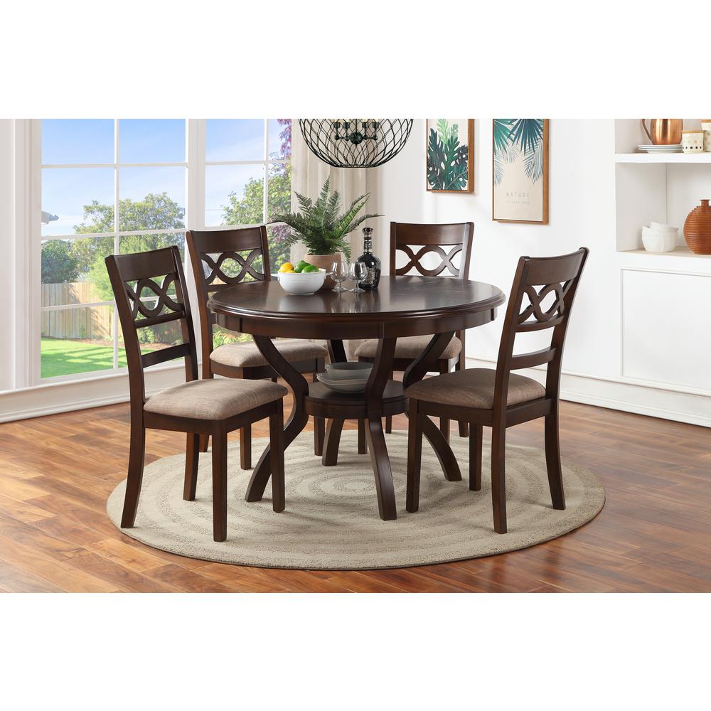 Cori 5-Piece Wood Round Dining Table Set with 4 Chairs in Cherry