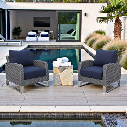 Outdoor Chairs Set of 2 Gray Aluminum Metal Patio Furniture Sets Chairs