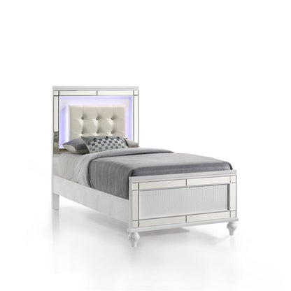 Furniture Valentine Solid Wood Twin Size Lighted Bed in White