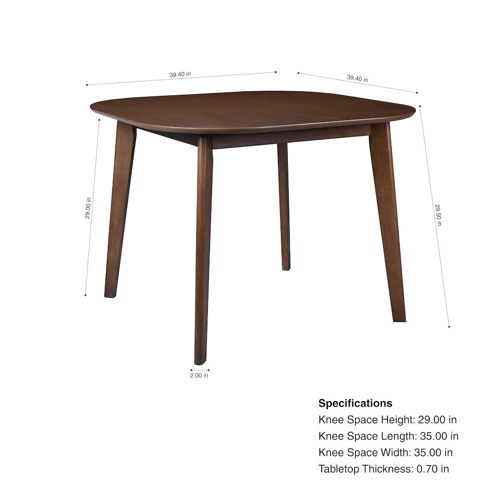 Miller 5-Pc Wood Square Dining Set w Arm Chairs in Walnut