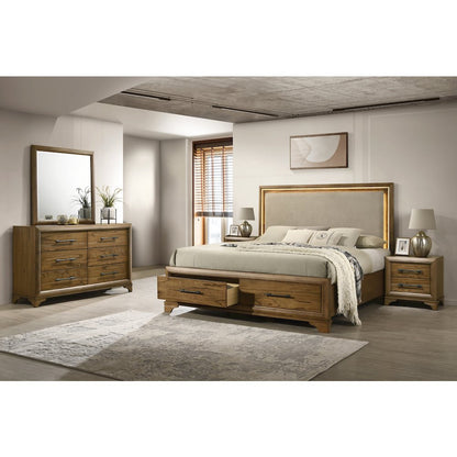 Talcott 5Pc Wood King Bedroom Set, 2 Nightstand in Honey/Brown