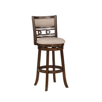 Gia 29" Solid Wood Swivel Bar Stool with Fabric Seat in Cherry