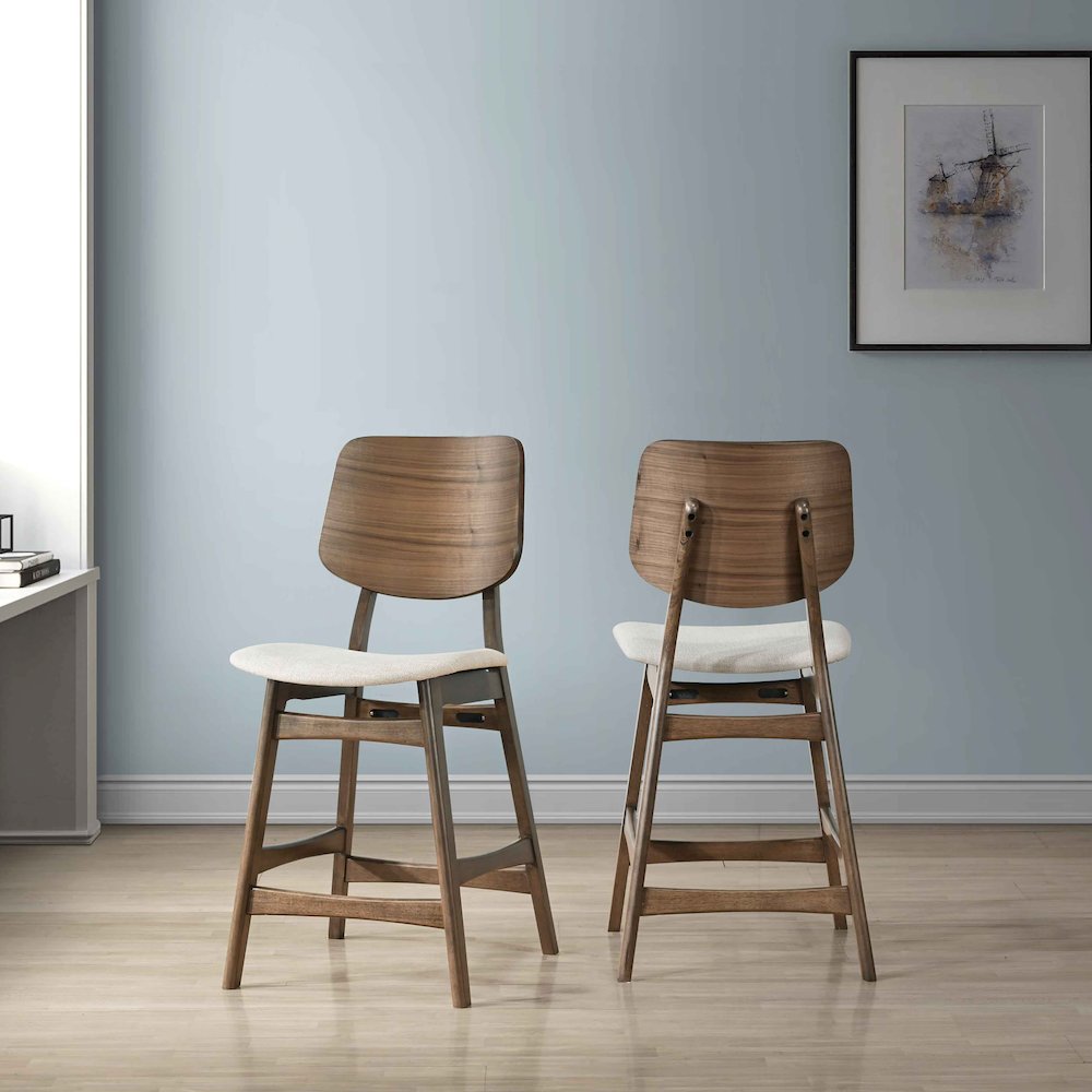 Oscar Wood Counter Dining Chairs in Walnut (Set of 2)