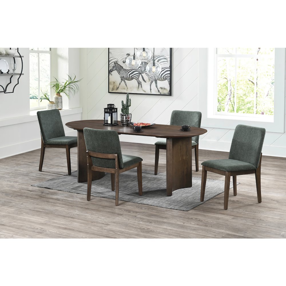 Kody 5-Piece Wood Oval Dining Table Set in Walnut/Green