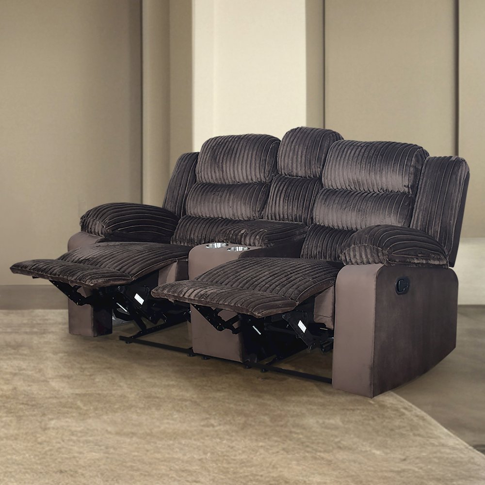 Willow Wood & Fabric Loveseat with Dual Recliner in Brown