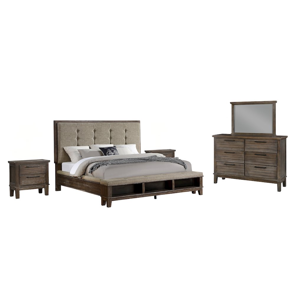 Cagney 5-Piece Cal King Wood Bedroom Set with 2 Nightstands in Brown