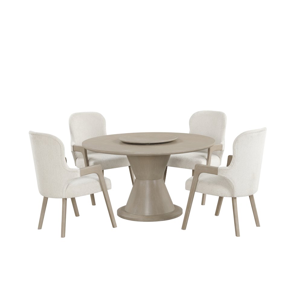 Gwendolyn 5-Pc Wood Round Dining Set w Arm Chairs in Taupe