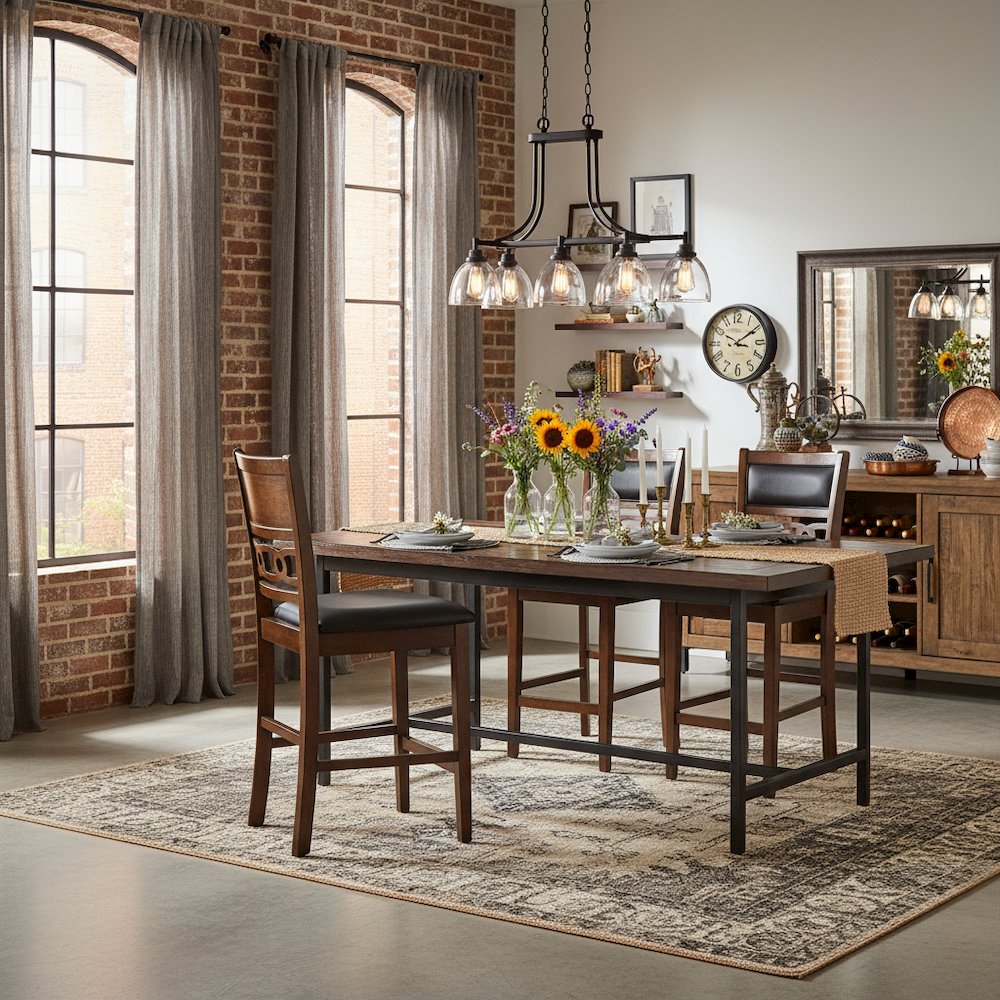 Brown Wood Dining Chairs Set Of 2, Faux Leather Farmhouse Style Dining Chairs