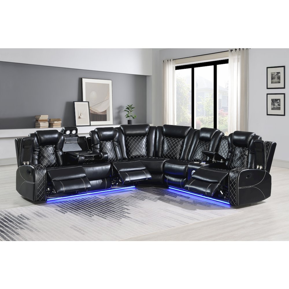 Orion II 3-Pc Faux Leather Power Sectional, Black
