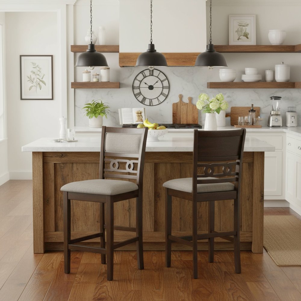 Solid Wood Counter Chairs Set of 2 Cherry Brown