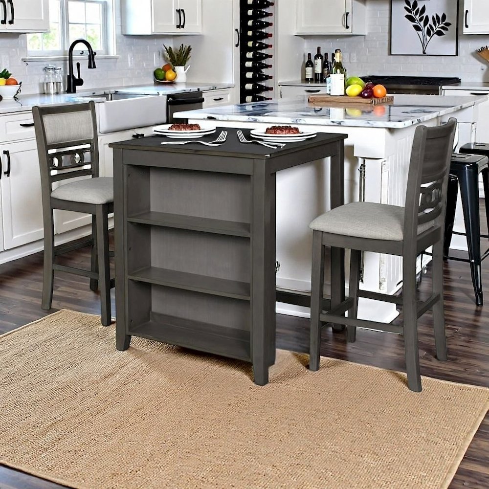 Gray Small Dining Table for 2 – Compact Solid Wood Table and Chairs Set