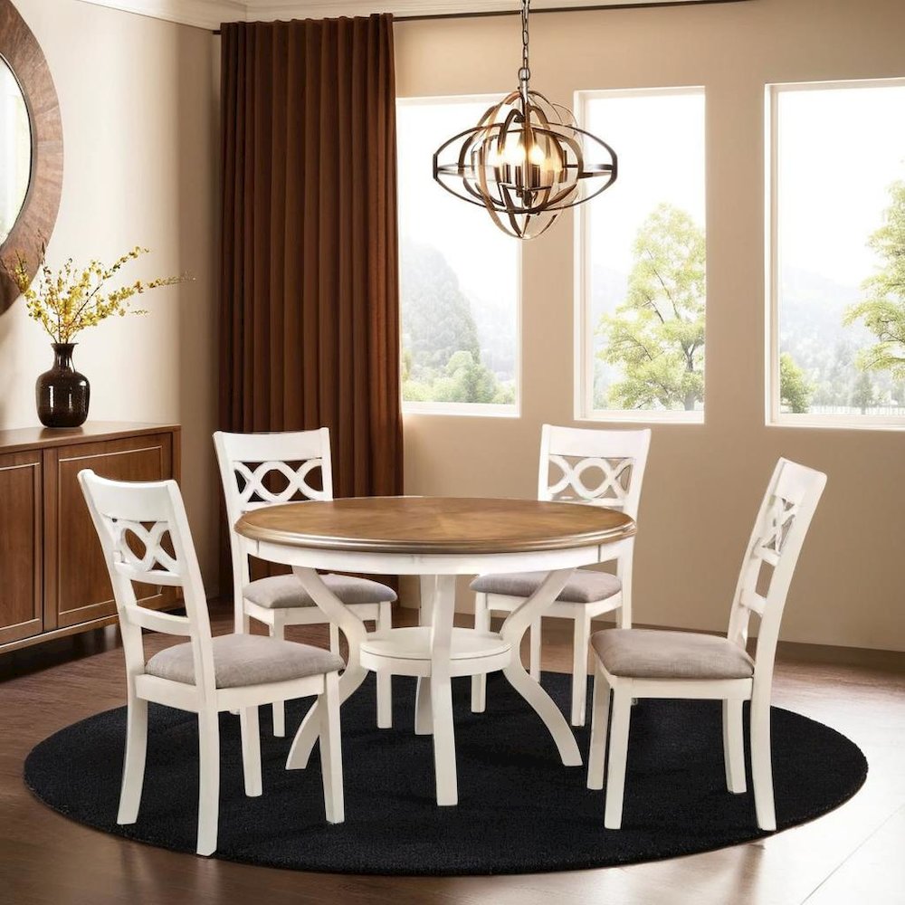 5-Piece Solid Wood Dining Set in Beige and Brown for Stylish Dining Spaces