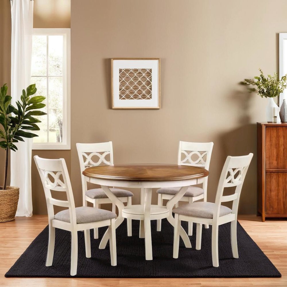 5-Piece Solid Wood Dining Set in Beige and Brown for Stylish Dining Spaces