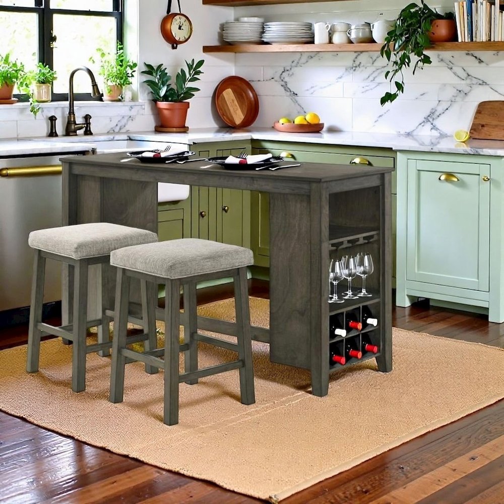 Bar Table with Stools – Small Kitchen Table for 2 in Solid Wood Finish