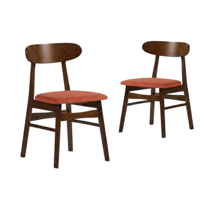 Mid-Century Modern Wood Dining Chair with Cushioned Seat, Orange, Set of 2
