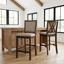 Polyester-Upholstered Counter Stool with Solid Rubberwood Legs and Back