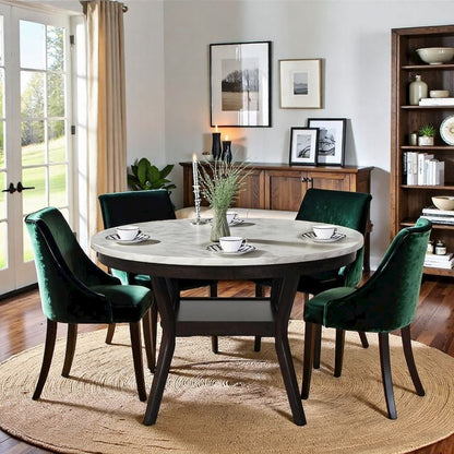 Counter Height Kitchen Table, Round Marble Dining Table in Brown Wood