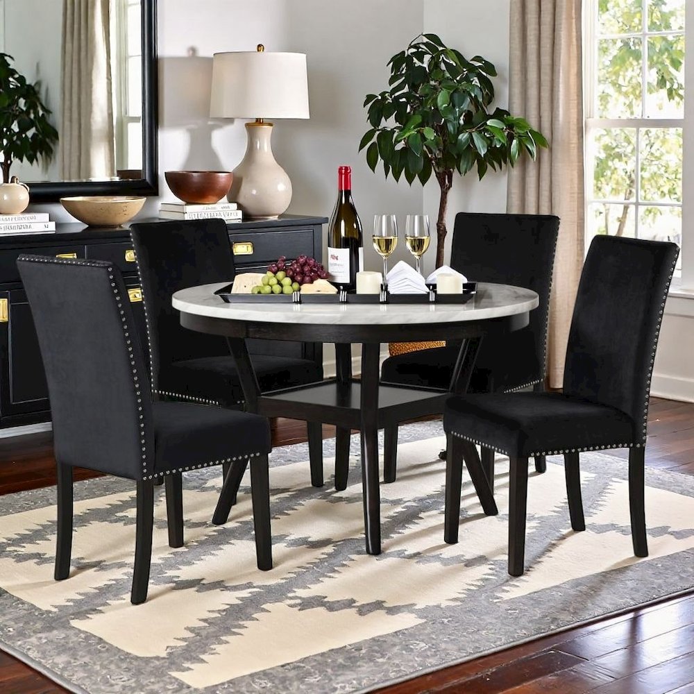Counter Height Kitchen Table, Round Marble Dining Table in Brown Wood