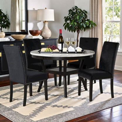 Counter Height Kitchen Table, Round Marble Dining Table in Brown Wood