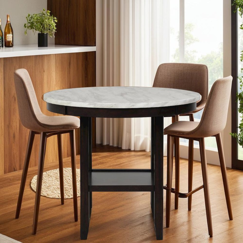 Round Wood Counter Table in Espresso Brown, Ideal for Dining Spaces