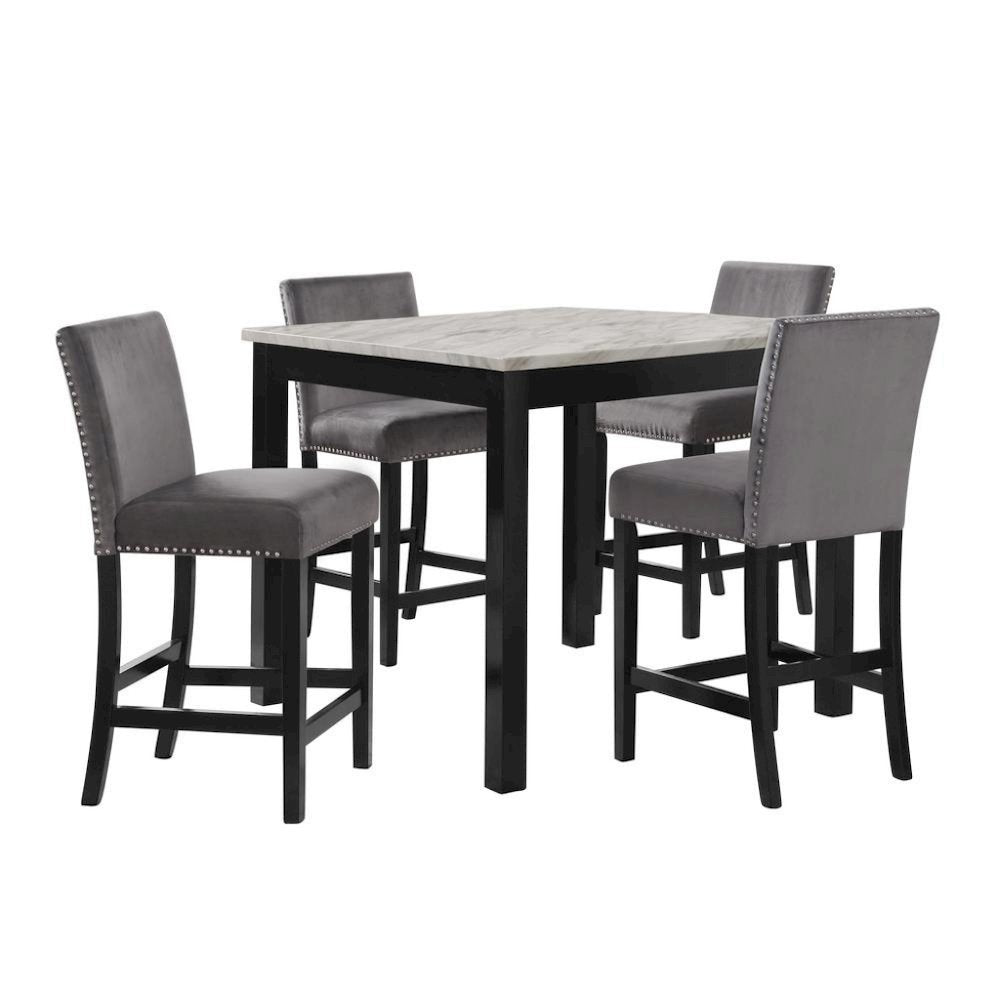 5-Piece Faux Marble Counter Set 4 Person Gray