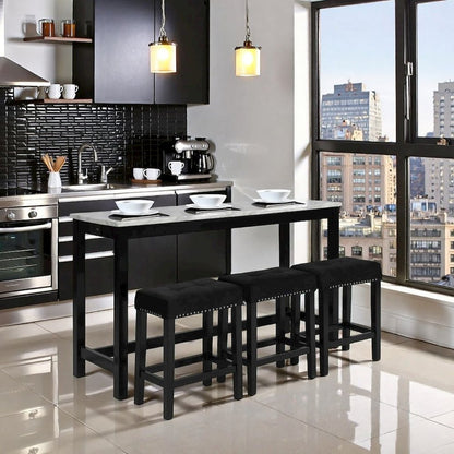 Bar Table Set, Console Table with Stools, Wood Sofa Table with Stools Black