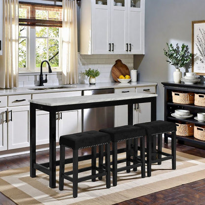Bar Table Set, Console Table with Stools, Wood Sofa Table with Stools Black
